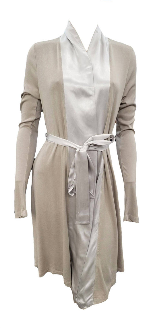 Elijah Rib Knit Longsleeve Robe With Satin Trim And Belt