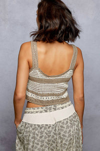 Pol - Sofia Floral Embroidery Crochet Striped Crop Top