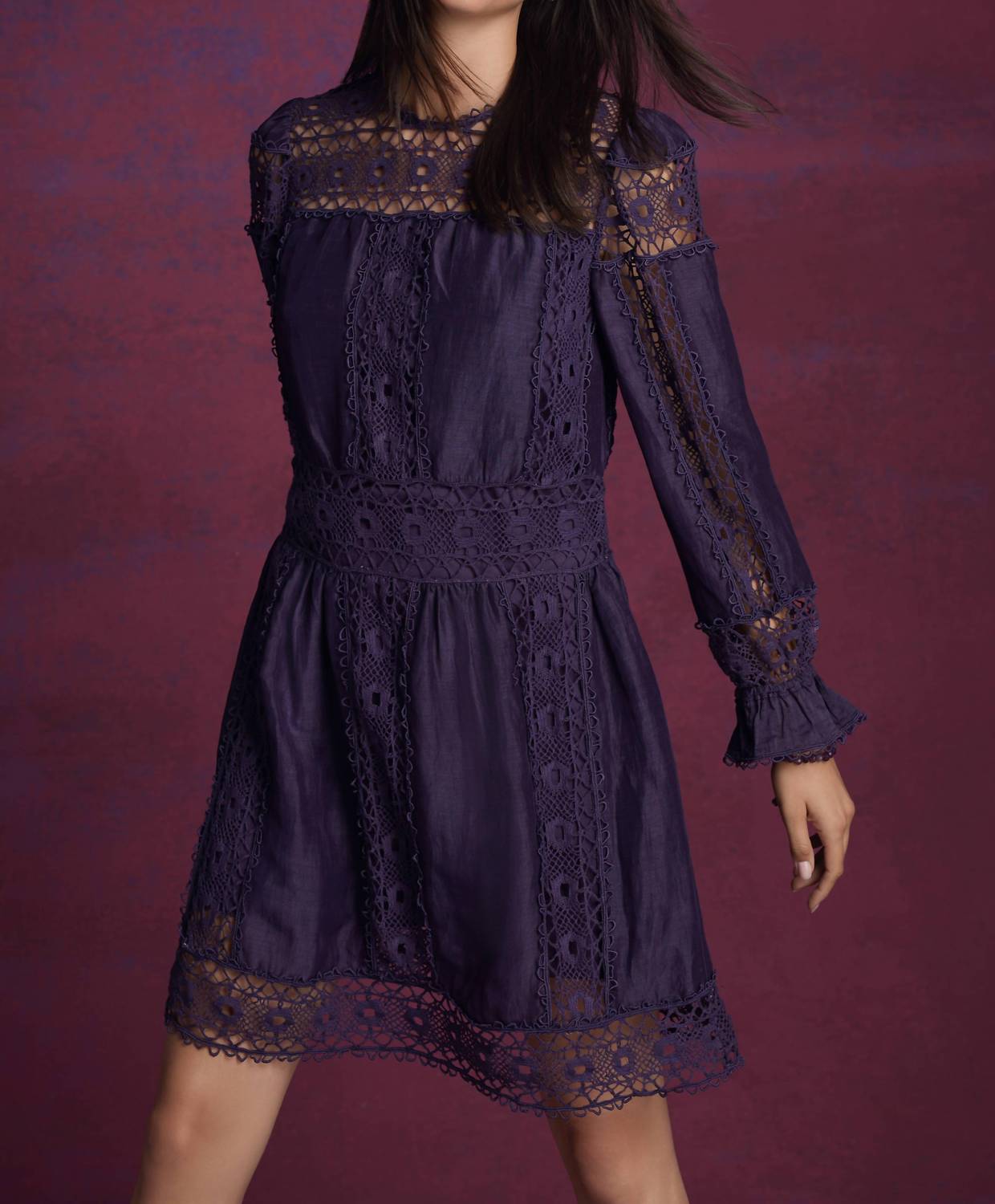 Johnny Was MITSKA LACE MINI DRESS in deep plum - women's dress - view 6