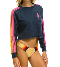 AVIATOR NATION Bolt Crop Crew Sweatshirt in navy neon stripe - women's top - view 4