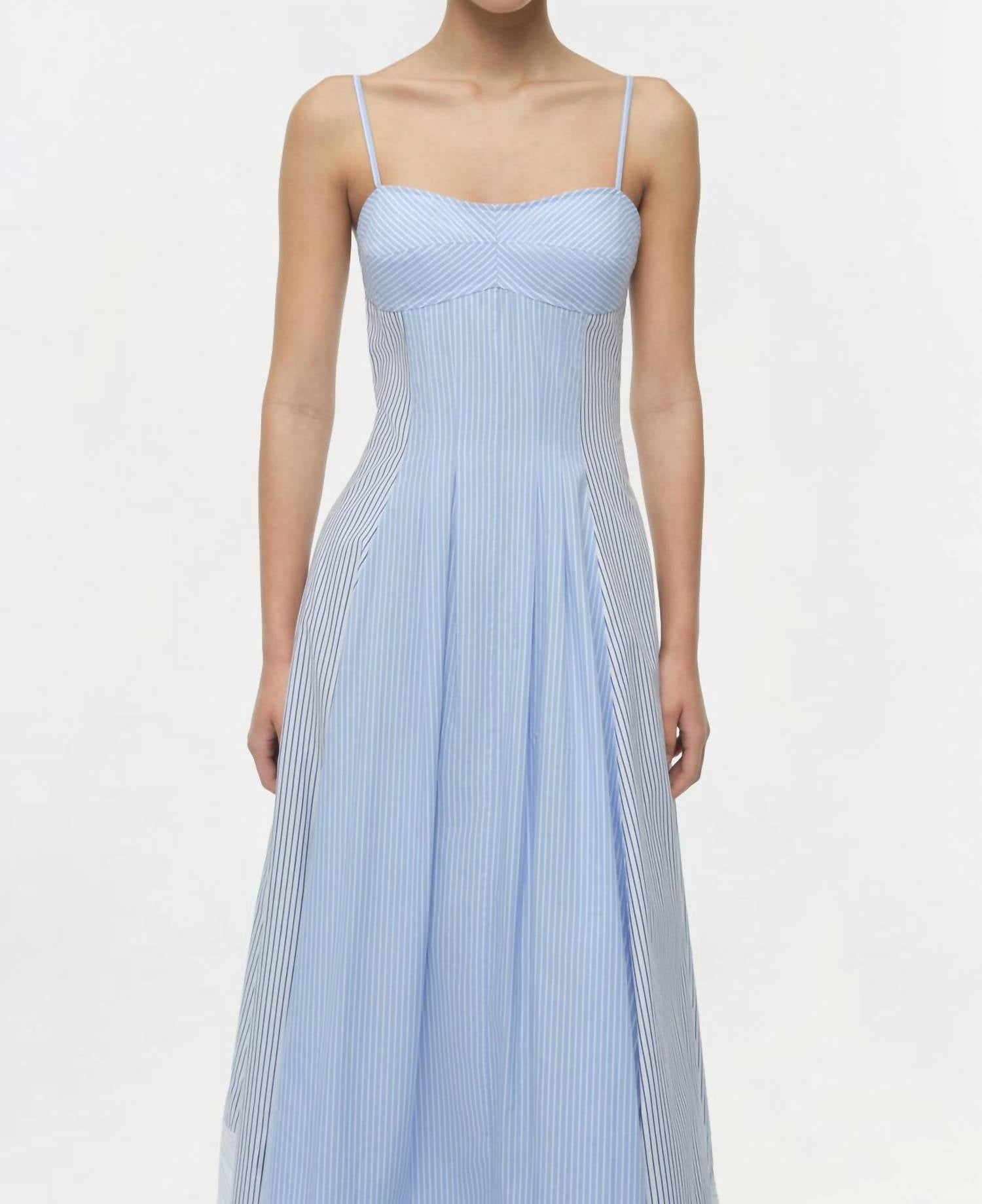 SIMKHAI Chamberlain Dress in periwinkle multi stripe - women's dress - detail view