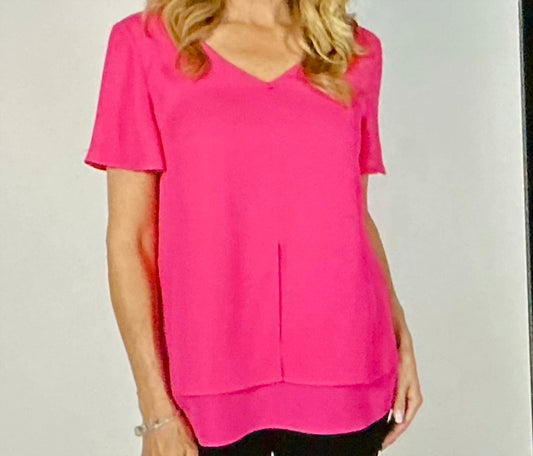 Frank Lyman - V-neck Double Layers Chiffon Blouse