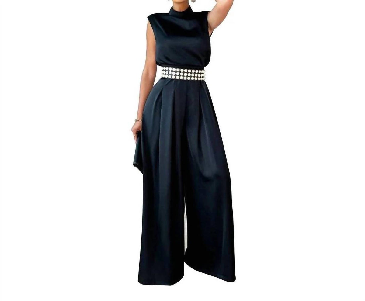 Vividlux - Wide Leg Turtleneck Fitted Waist Jumpsuit