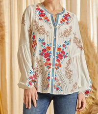 Andree By Unit - Floral Embroidered Button Down Top