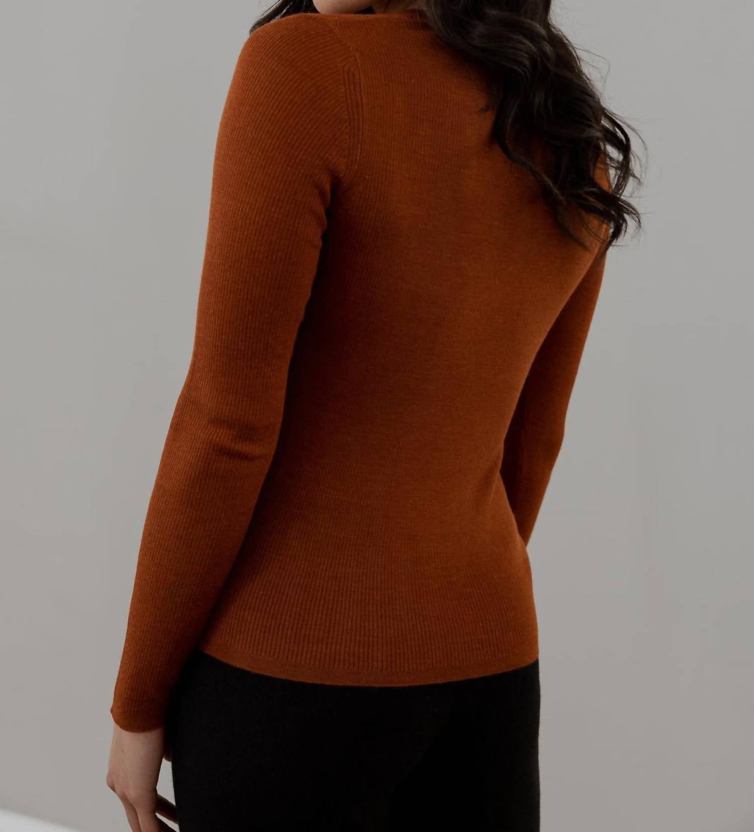 SSKEIN V-neck Henley Pullover in rust - women's sweater - detail view