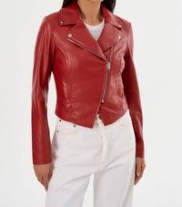 LAMARQUE Pascale Faux Leather Jacket in crimson - women's jacket - detail view