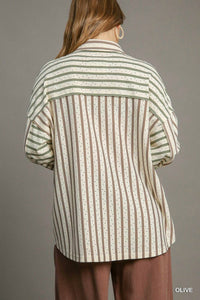 Umgee - Colorblock Stripe Collared Button-Down Top