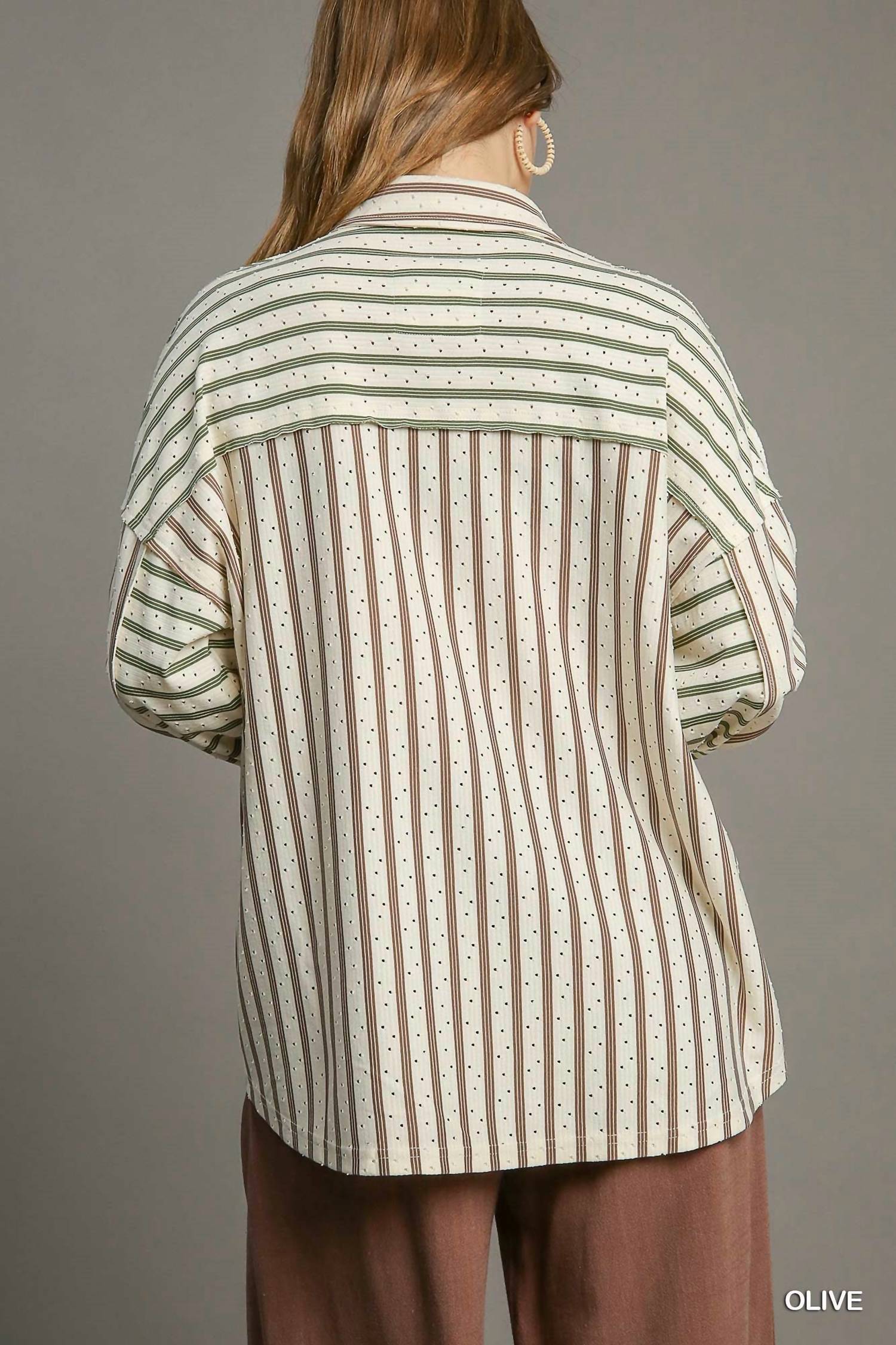 Umgee - Colorblock Stripe Collared Button-Down Top