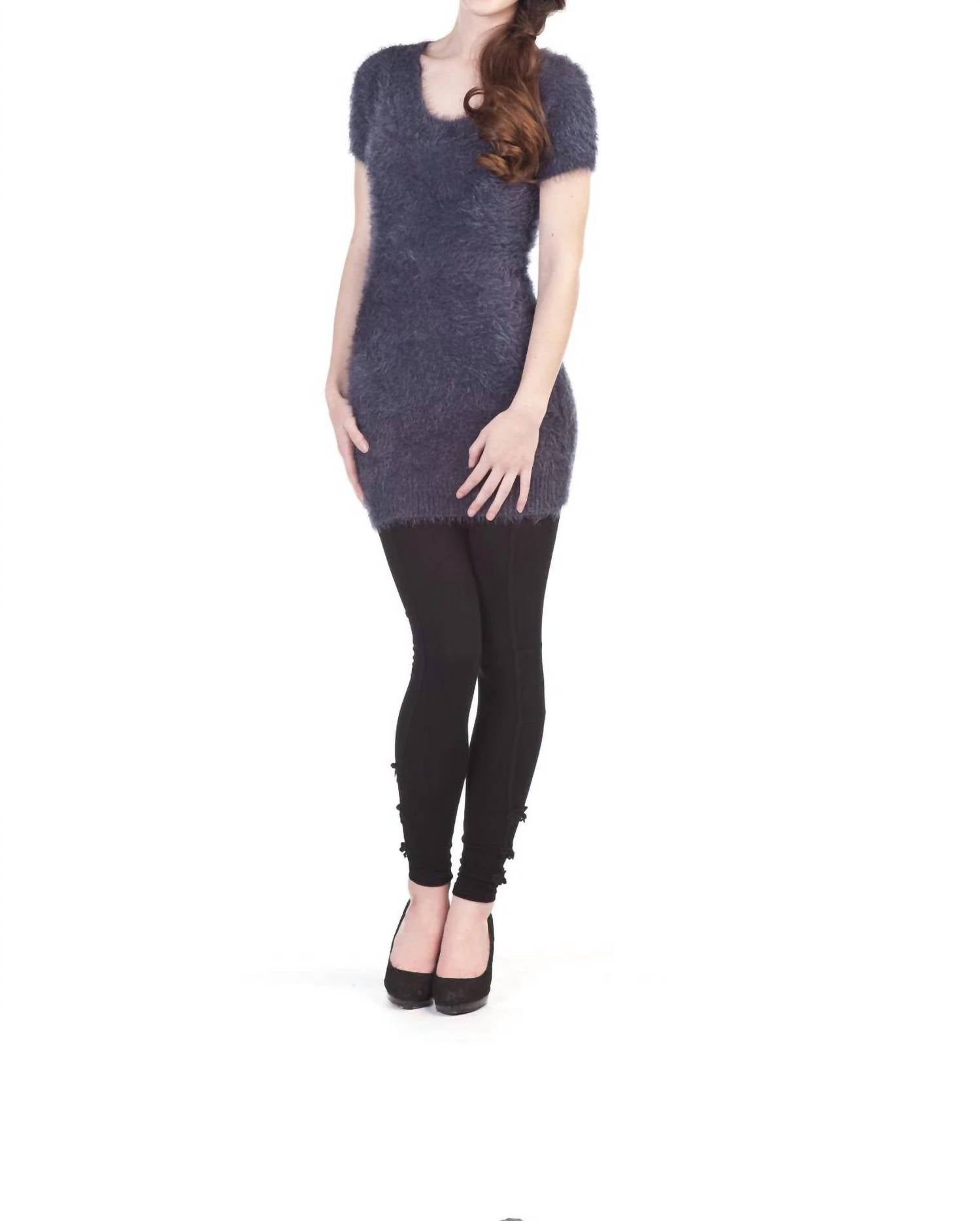 Papillon - Short Sleeve Fuzzy Sweater Dress