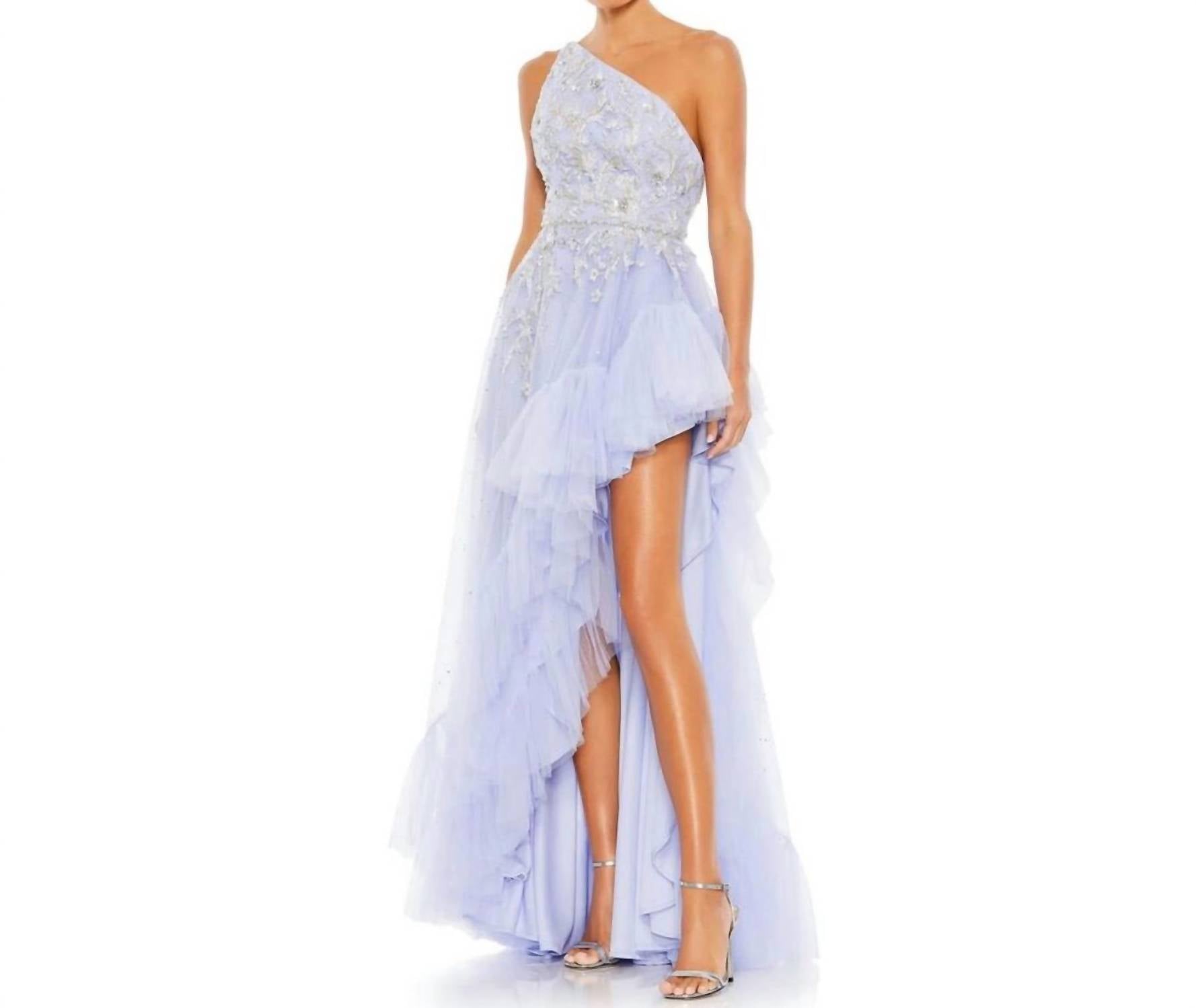 MAC DUGGAL One Shoulder Embellished Hi Low Gown in periwinkle - women's dress