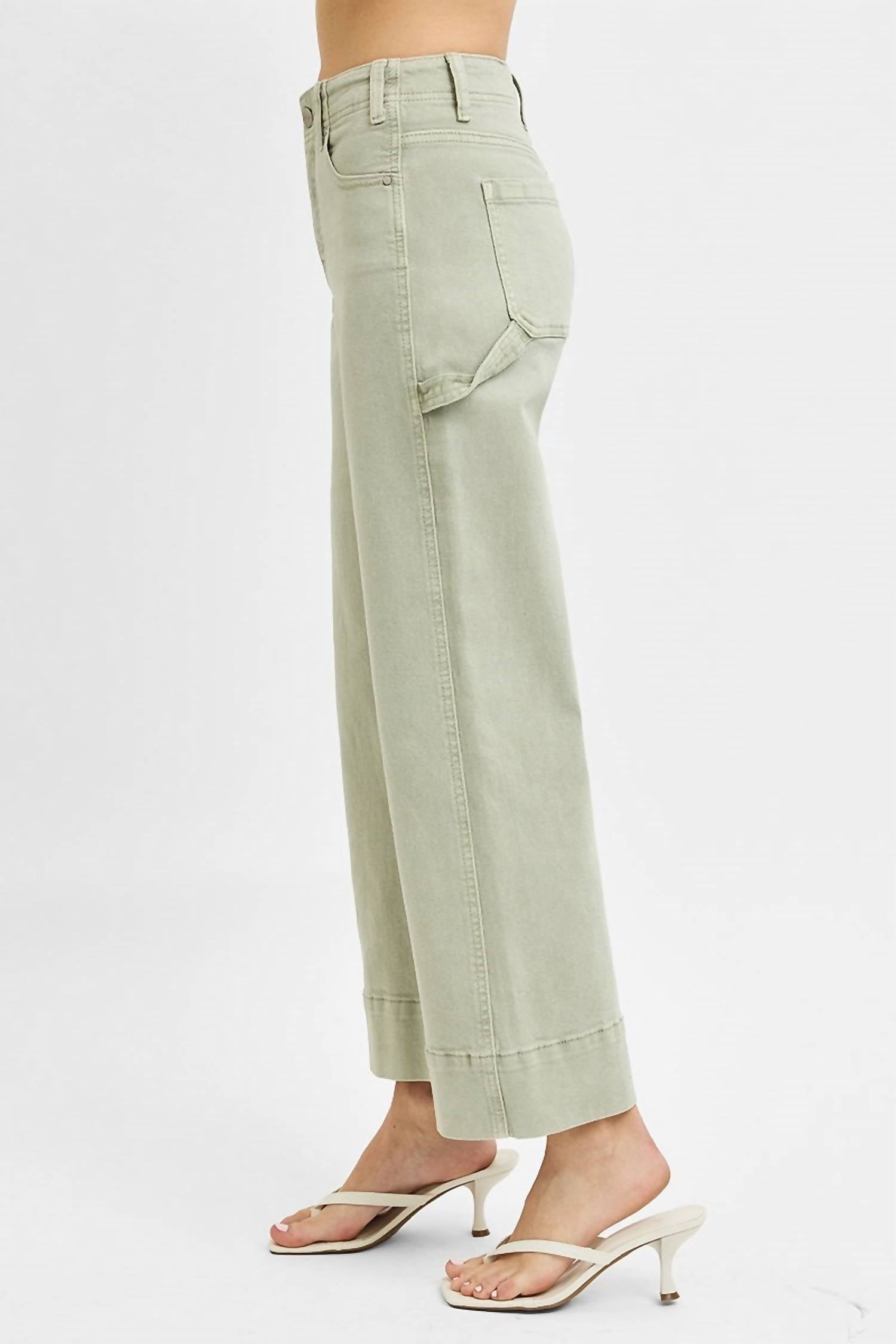Risen - Tummy Control High Rise Crop Wide Jeans