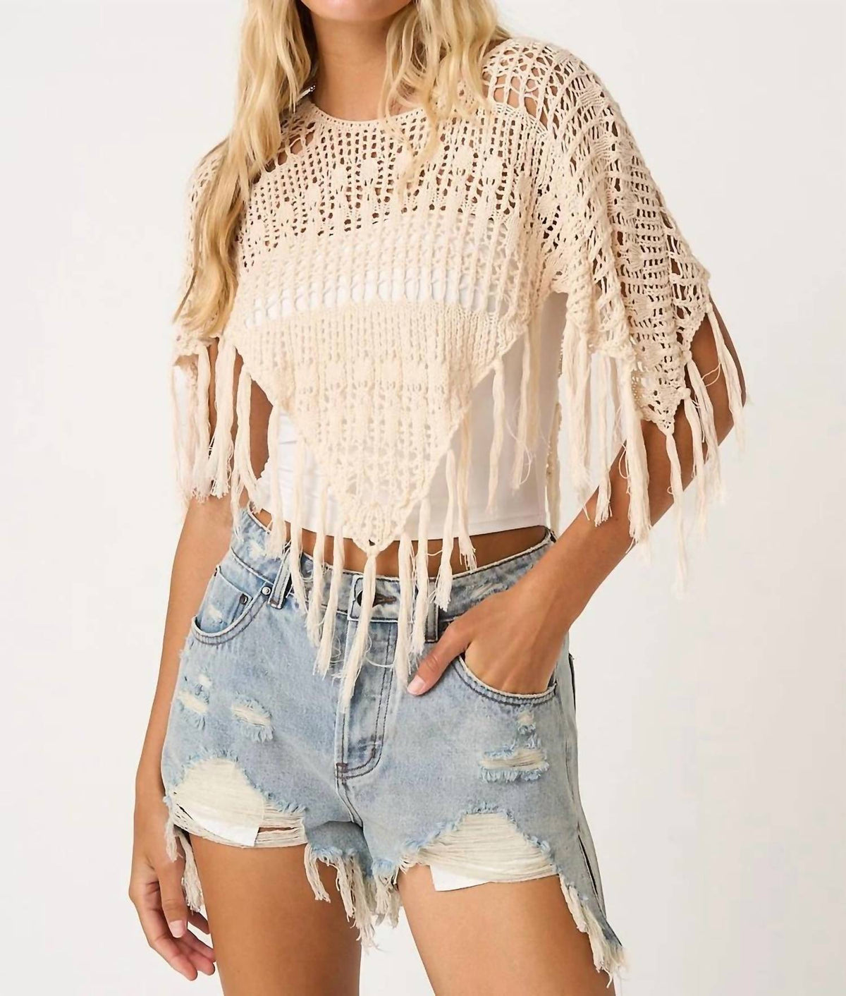 Mittoshop - Boho Crochet Fringe Poncho Top