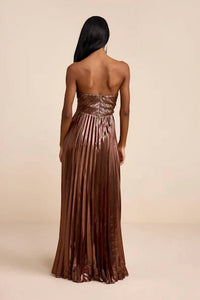 Lulus - Shoshone Pleated Lurex Strapless Bustier Maxi Dress