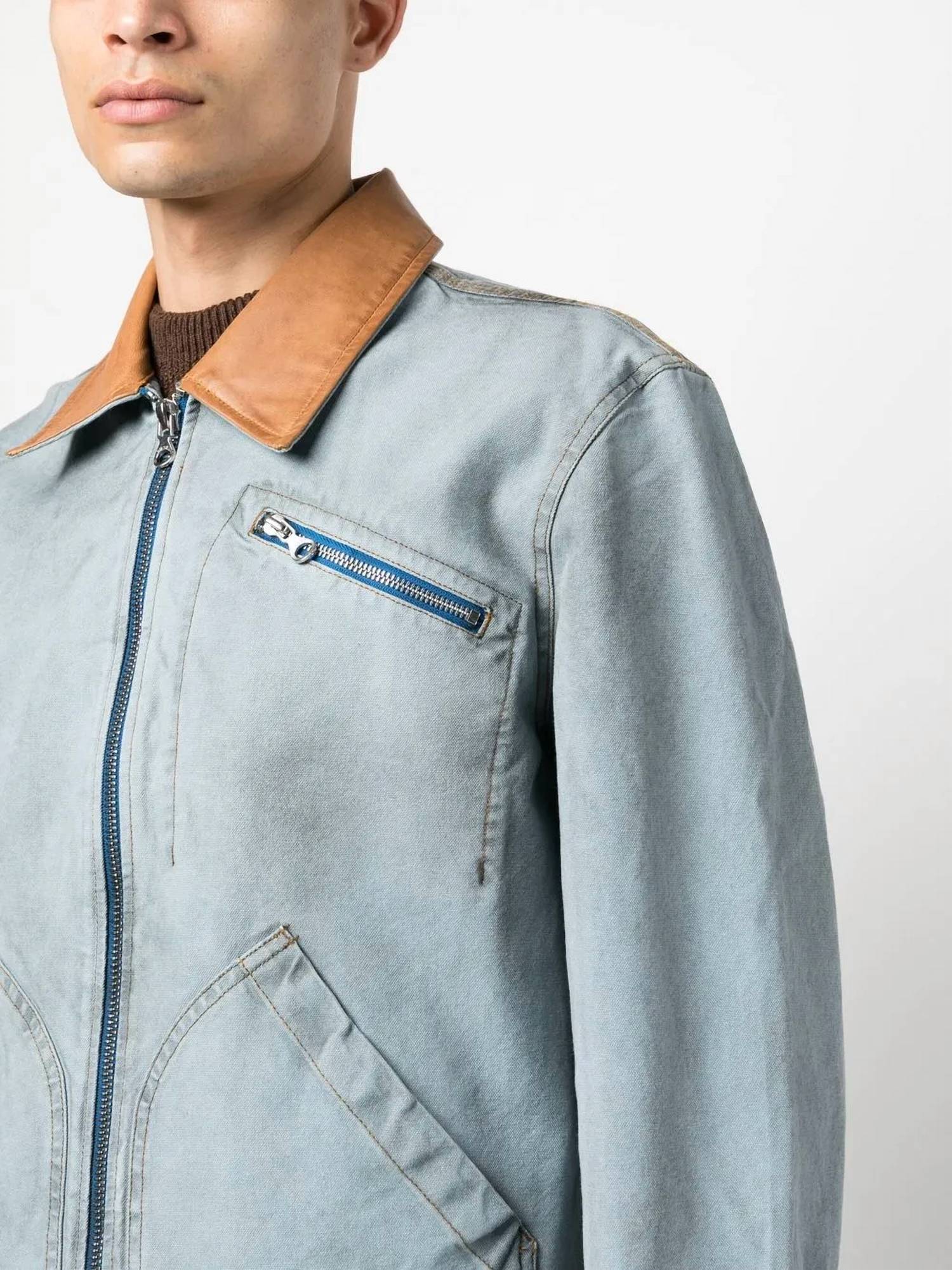 DIESEL Intentionally Dirty Effect Full Zip J-chart Jacket in blue brown - men's jacket - view 6