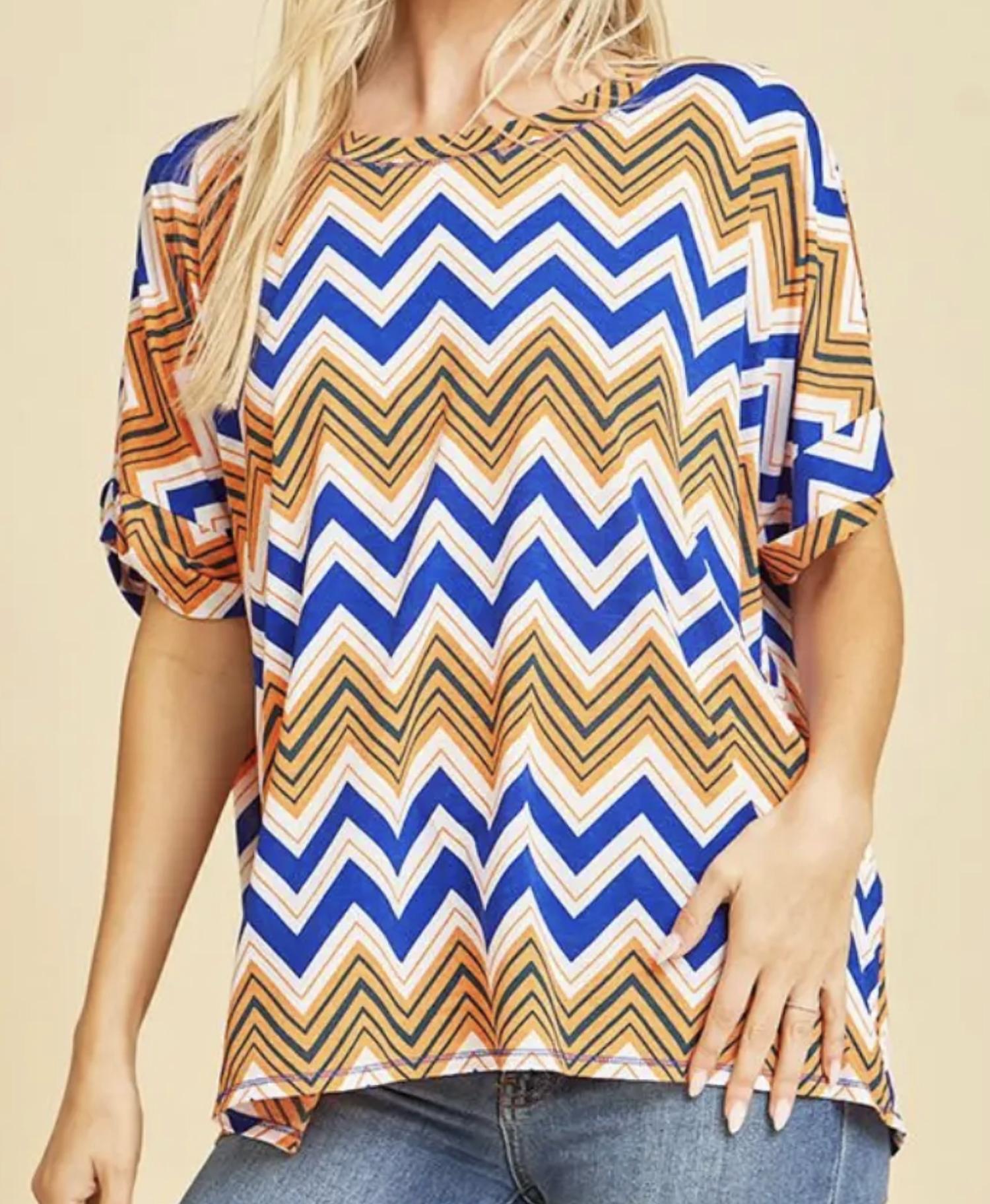 Sew In Love - Blue & Orange Crazy Love Top