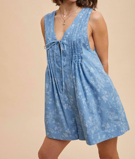 Anniewear - Heather Floral Print Denim Romper