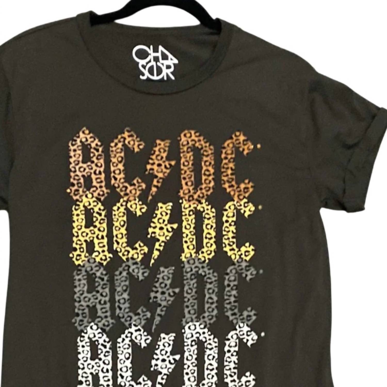 Chaser - Women's Flocked Animal Print Ac/dc Graphic Tee
