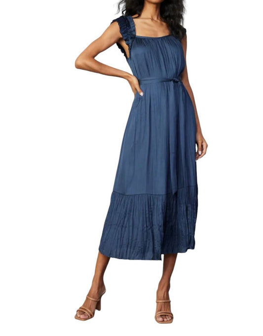 Current Air - Crinkled Ruffled Shoulder Midi Dress