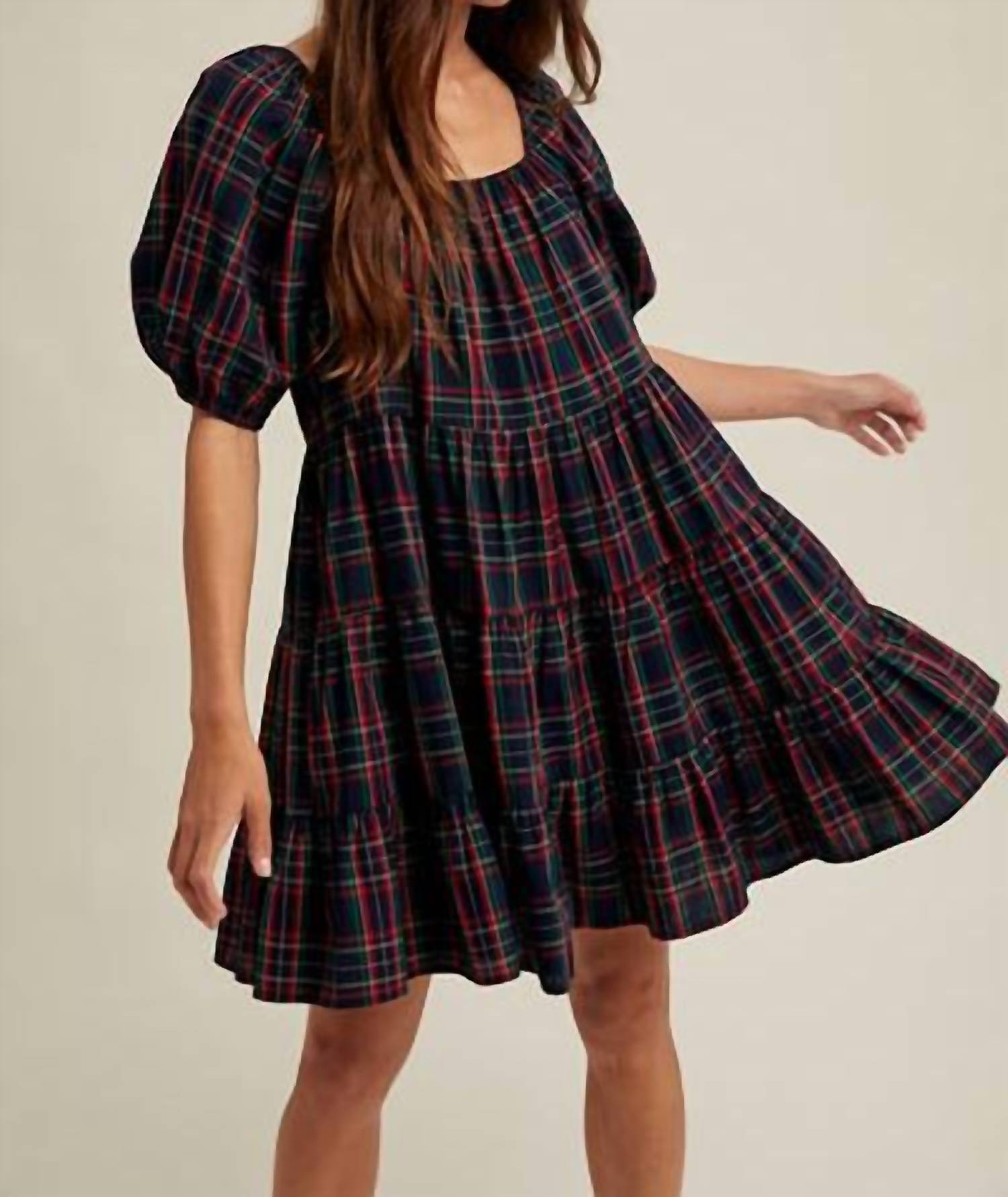 WISHLIST Tartan Plaid Mini Dress in navy - women's dress - view 4