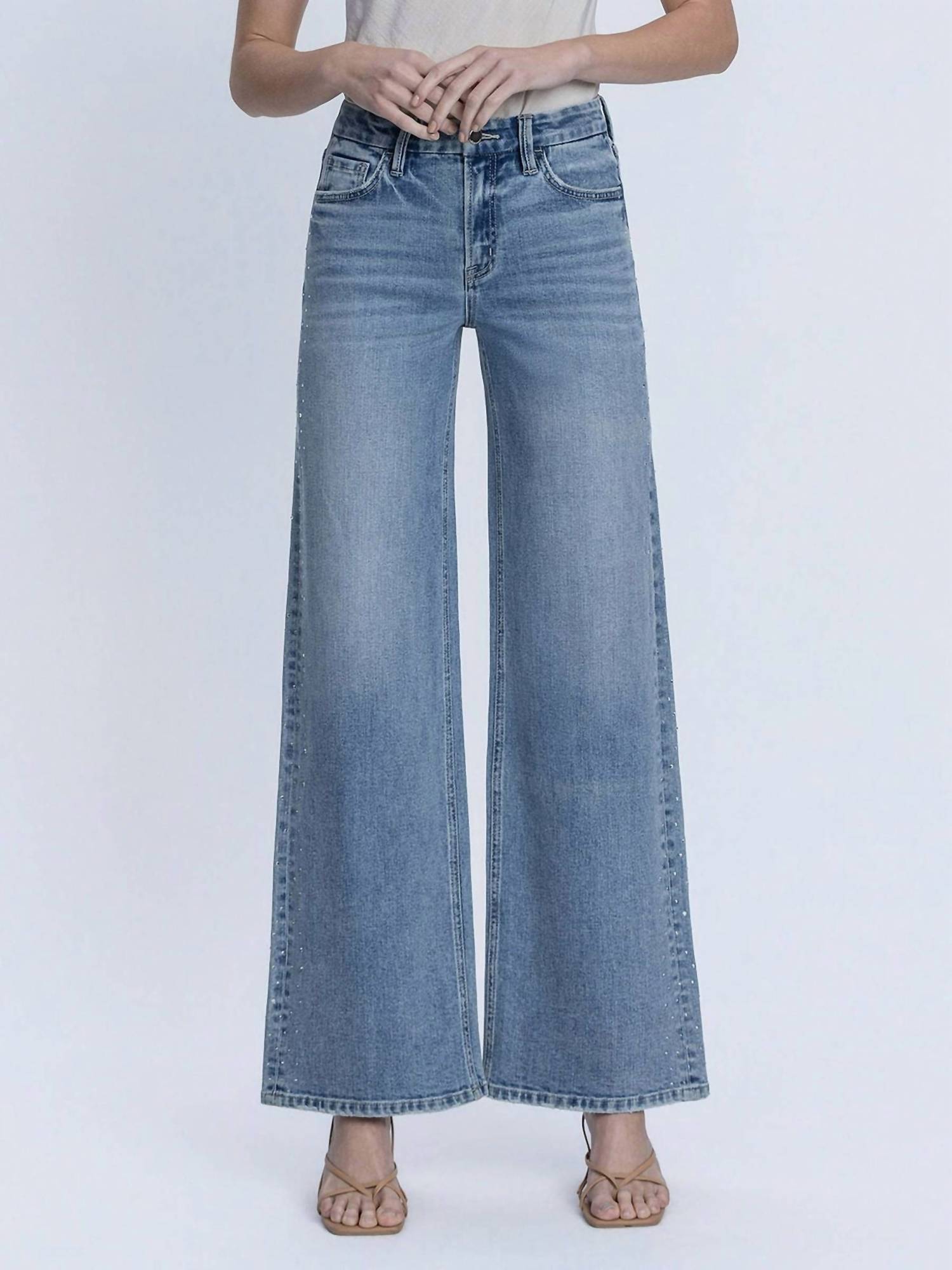 Flying Monkey - Hotfix Stone Embellished Wide Leg Jeans