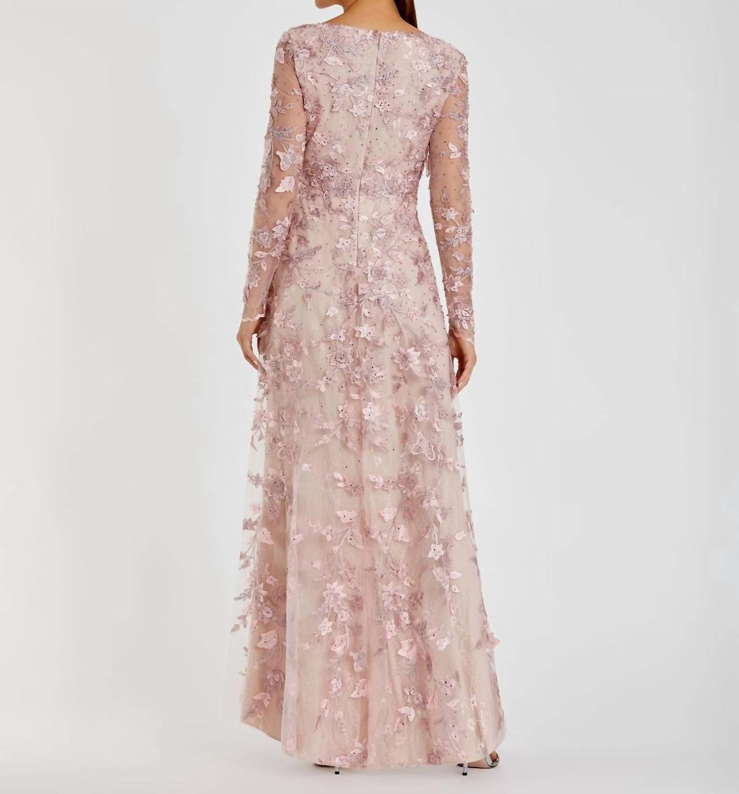 Mac Duggal - Illusion Sleeve Floral Dress