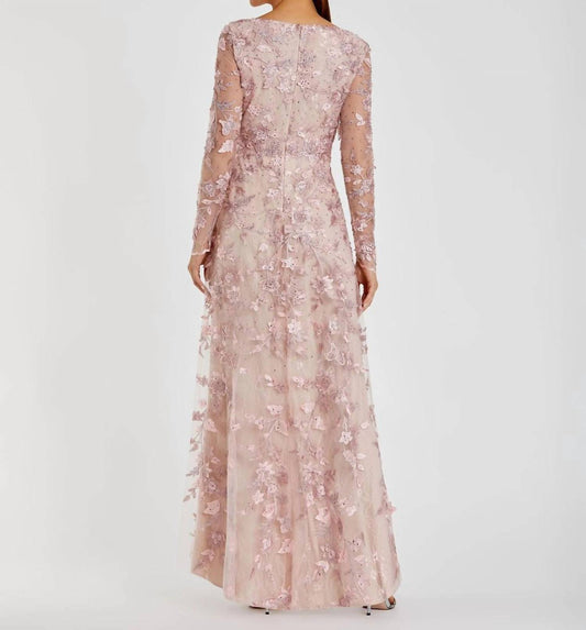 Mac Duggal - Illusion Sleeve Floral Dress