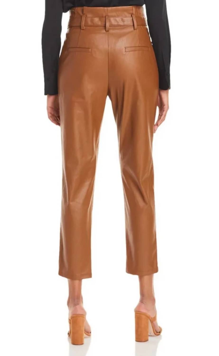 Lucy Paris - Women's Faux Leather Waist Casual Pants