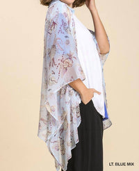 Sheer Mixed Print Kimono With Side Slit
