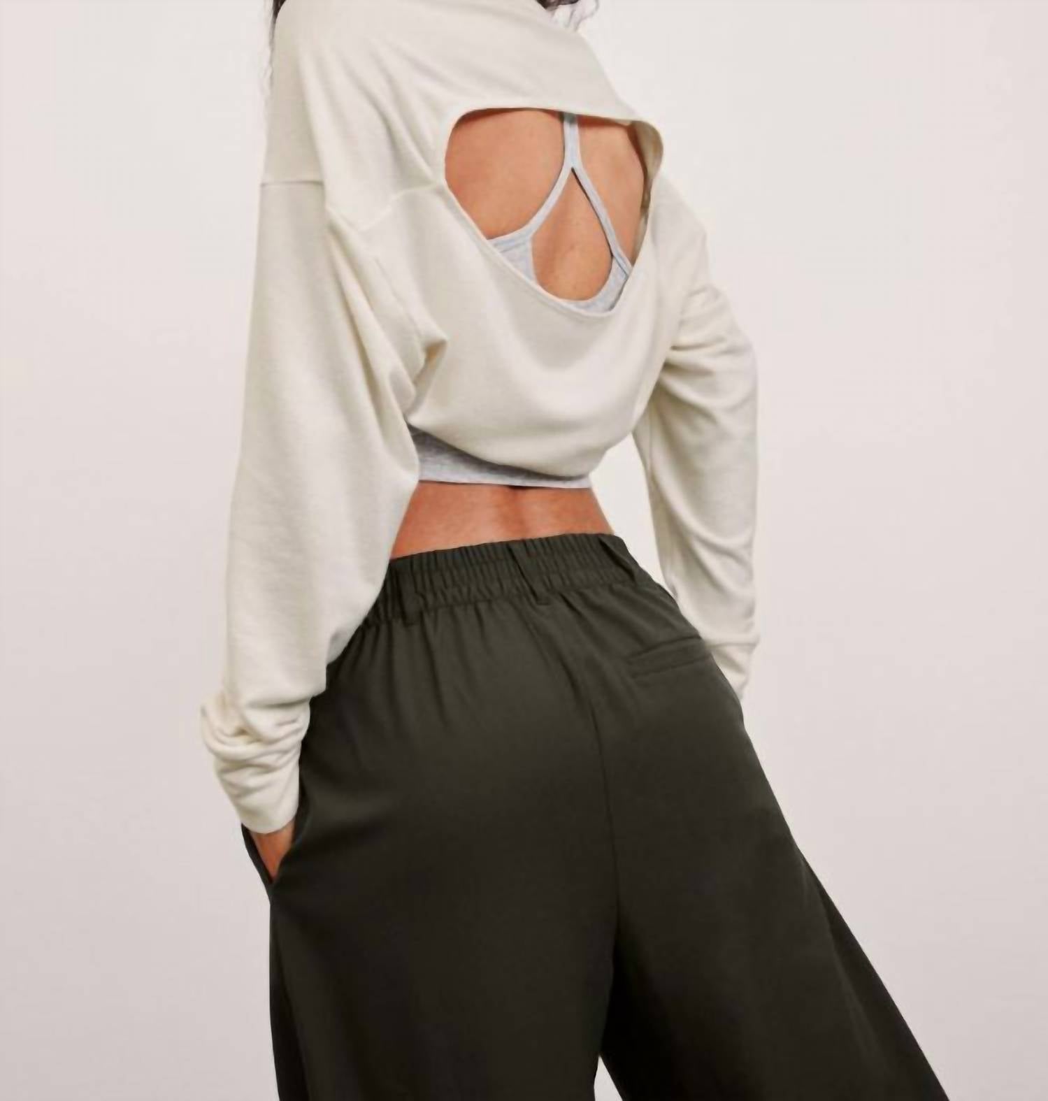 BEYOND YOGA Duet Two-way Convertible Shrug in fresh snow - women's sweater - detail view