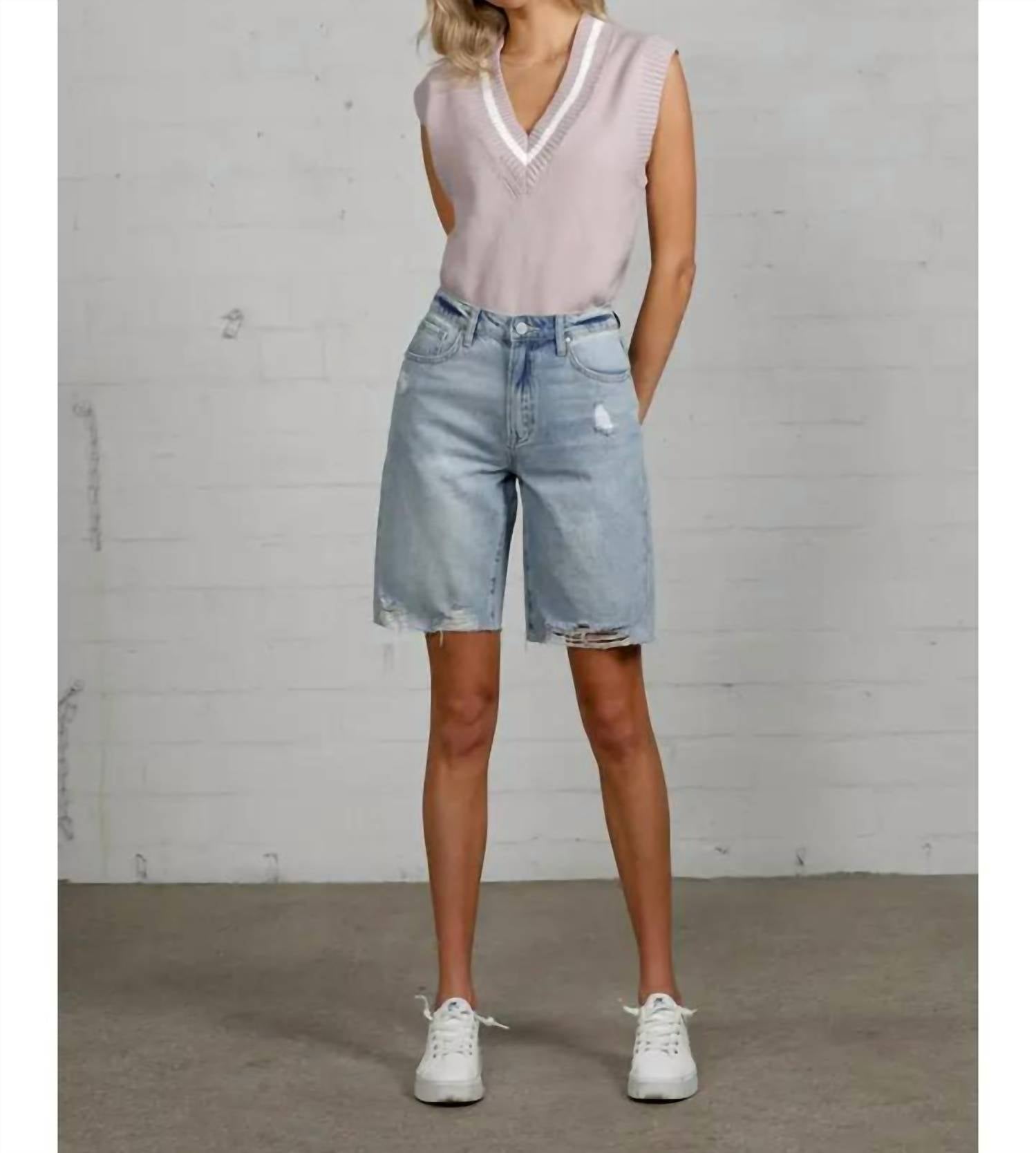 Risen - High Rise Acid Wash Bermuda Jeans