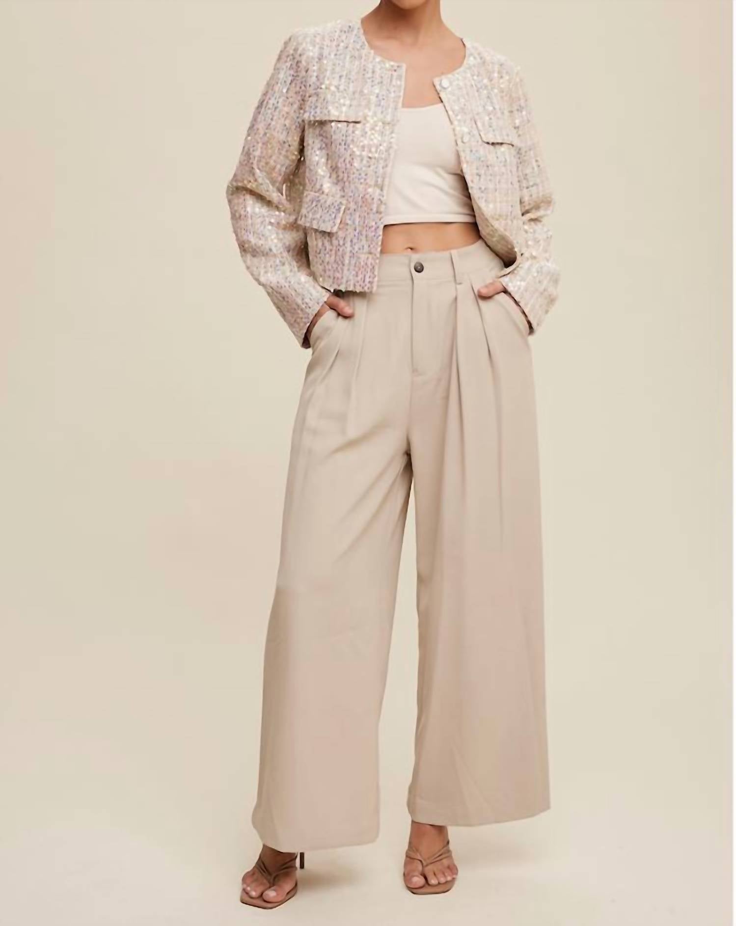Listicle - Luxe Lights Sequin Cropped Tweed Jacket