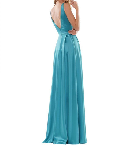 Colors Dress - Deep V-Neck Satin A-Line Gown