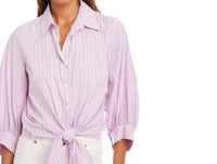 Karen Kane - Stripe Blouson Sleeve Embellished Tie-Front Top