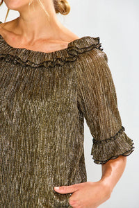 SARA CAMPBELL Candace Ruffle Neckline Top in black gold - women's t-shirt - view 6