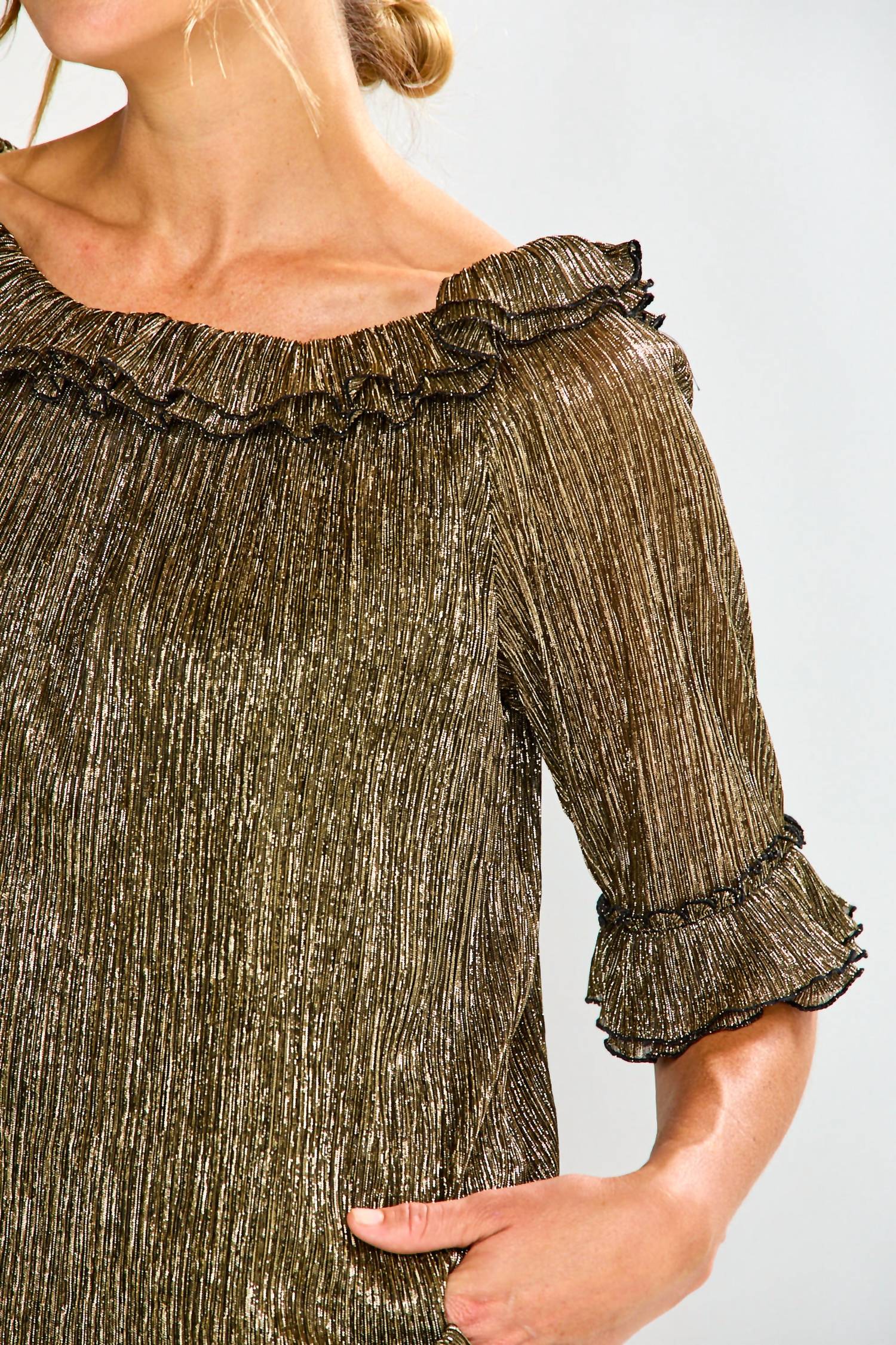 SARA CAMPBELL Candace Ruffle Neckline Top in black gold - women's t-shirt - view 6