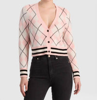 alice + olivia Grace Argyle Cardigan in english rose multi selected - women's cardigan