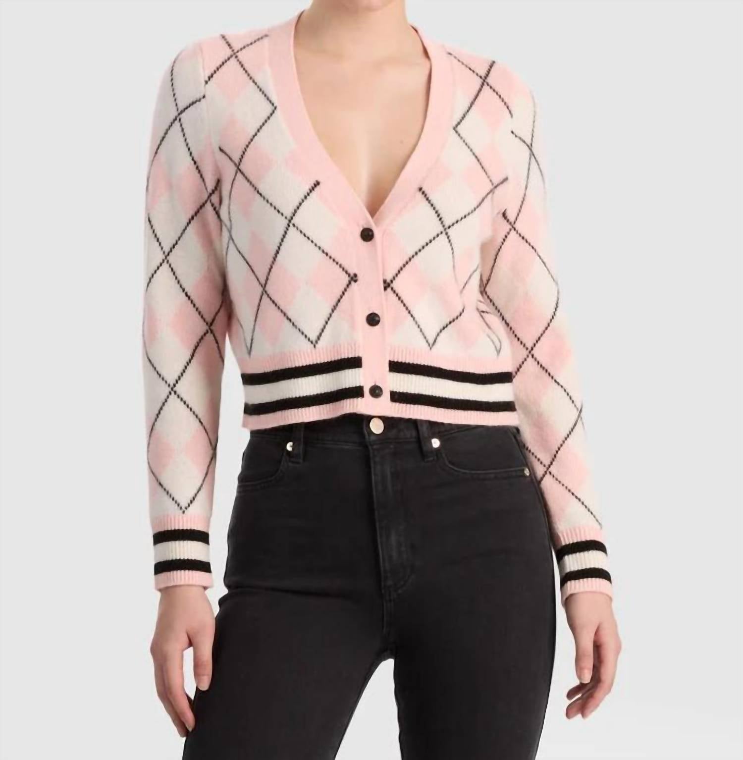 alice + olivia Grace Argyle Cardigan in english rose multi selected - women's cardigan