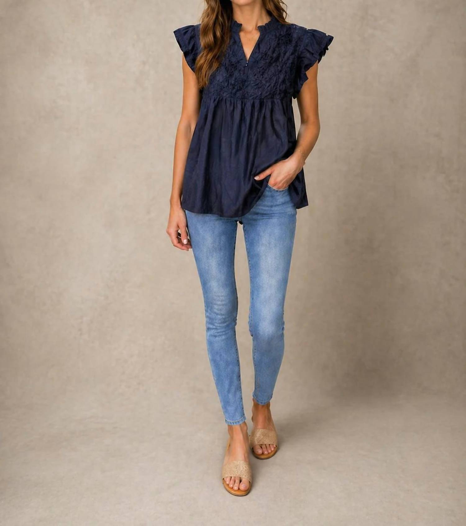 Thml - Embellished Yoke Flutter Sleeve Top