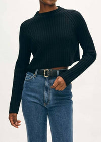 White + Warren - Cashmere Blend Cropped Ribbed Crew Sweater