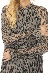 Joseph Ribkoff - Animal Print Pleated Metallic Mesh Blouse