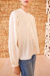 Ulla Johnson Soffia Blouse in cowrie - women's blouse - detail view