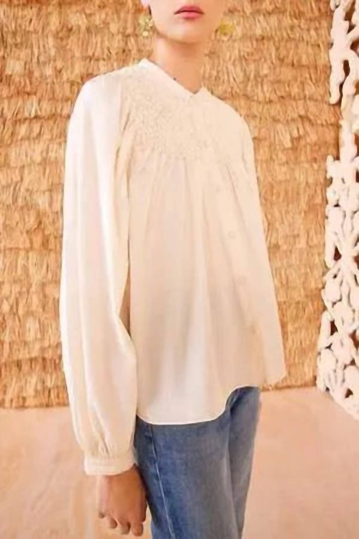 Ulla Johnson Soffia Blouse in cowrie - women's blouse - detail view