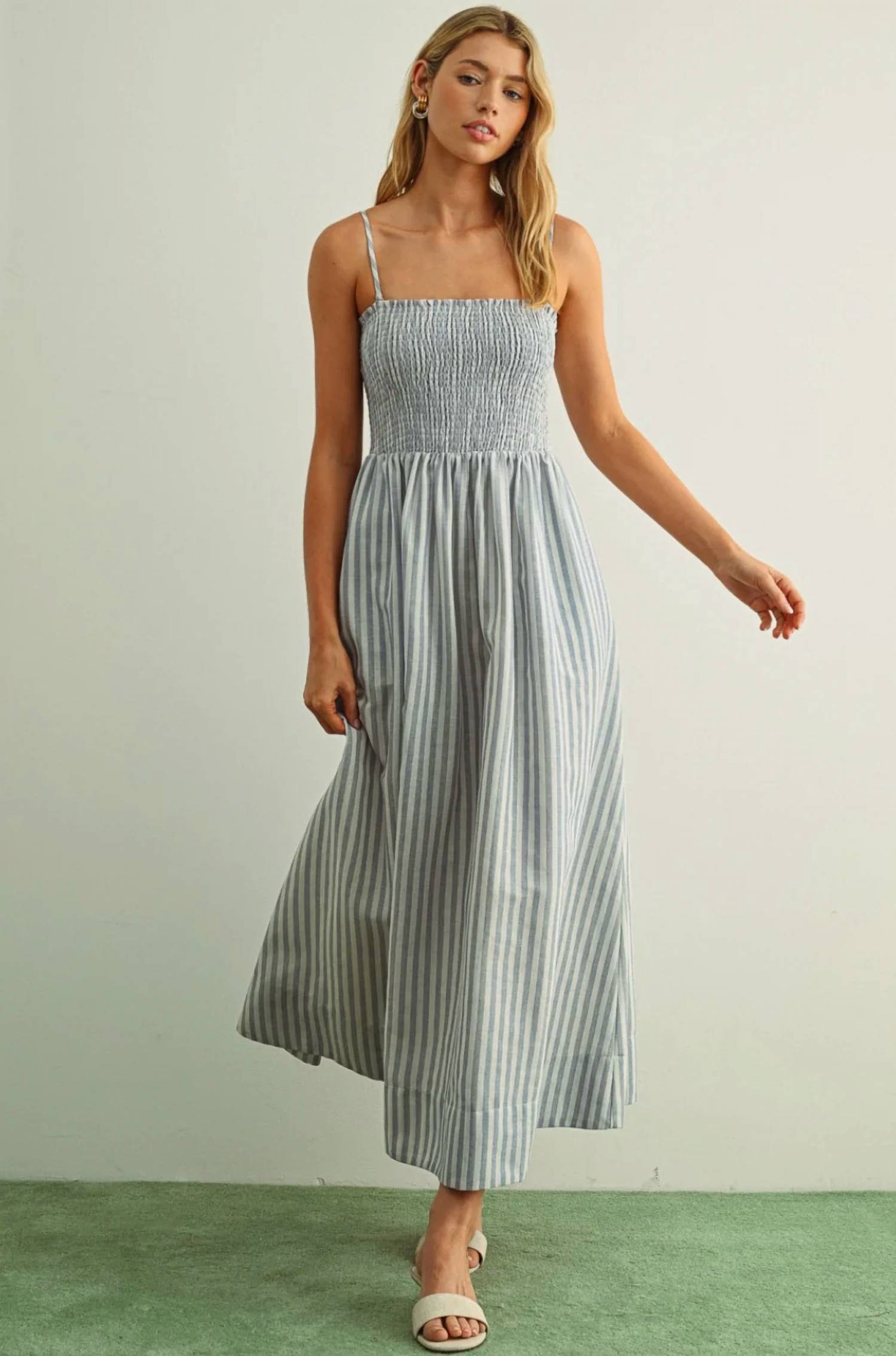 Miou Muse - Striped Smocked Maxi Dress