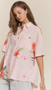 J.Nna - Tropical Floral Button Down Short Sleeve Top