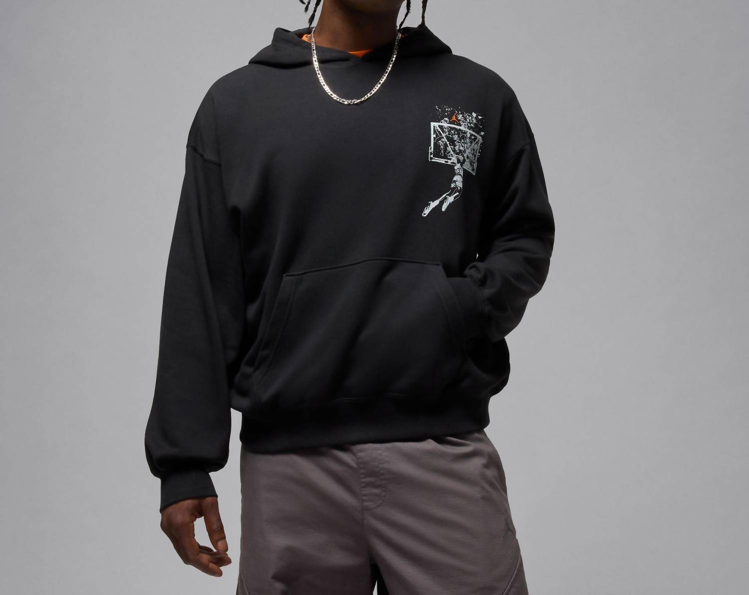 Jordan Brooklyn Hoodie in black orange white - men's shirt
