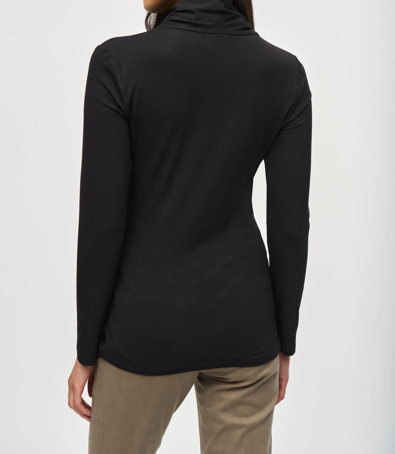 Joseph Ribkoff Long Sleeve Jersey Knit Ruched Fitted Top in black - women's long sleeve top - detail view