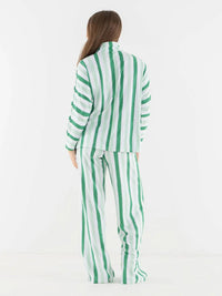 Emily McCarthy Women's Pajama Pant Set in mist green stripe - women's sleepwear - detail view