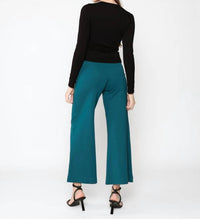 RIPLEY RADER Ponte Crop Wide Leg Pant in teal - women's pants - detail view