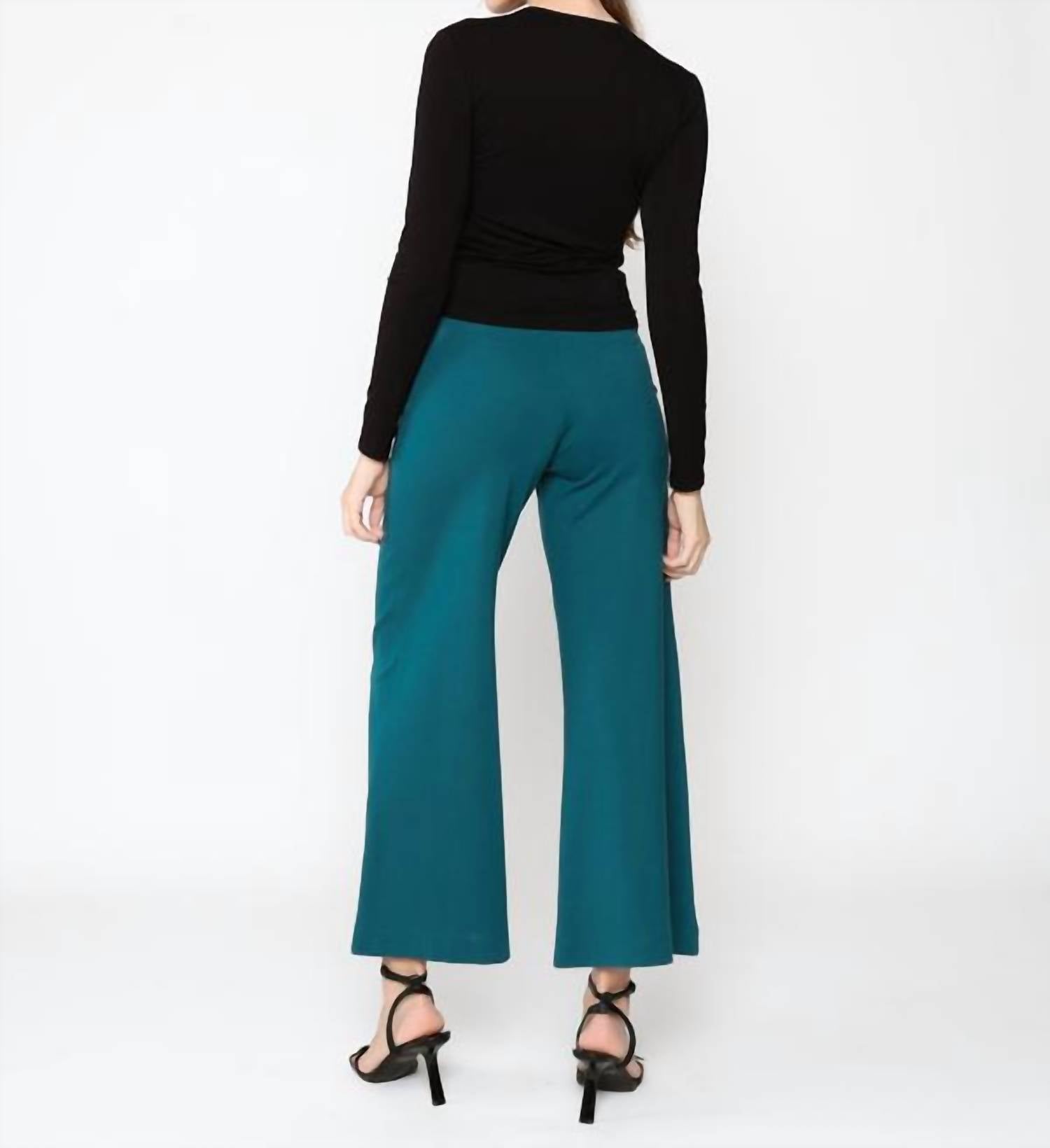 RIPLEY RADER Ponte Crop Wide Leg Pant in teal - women's pants - detail view