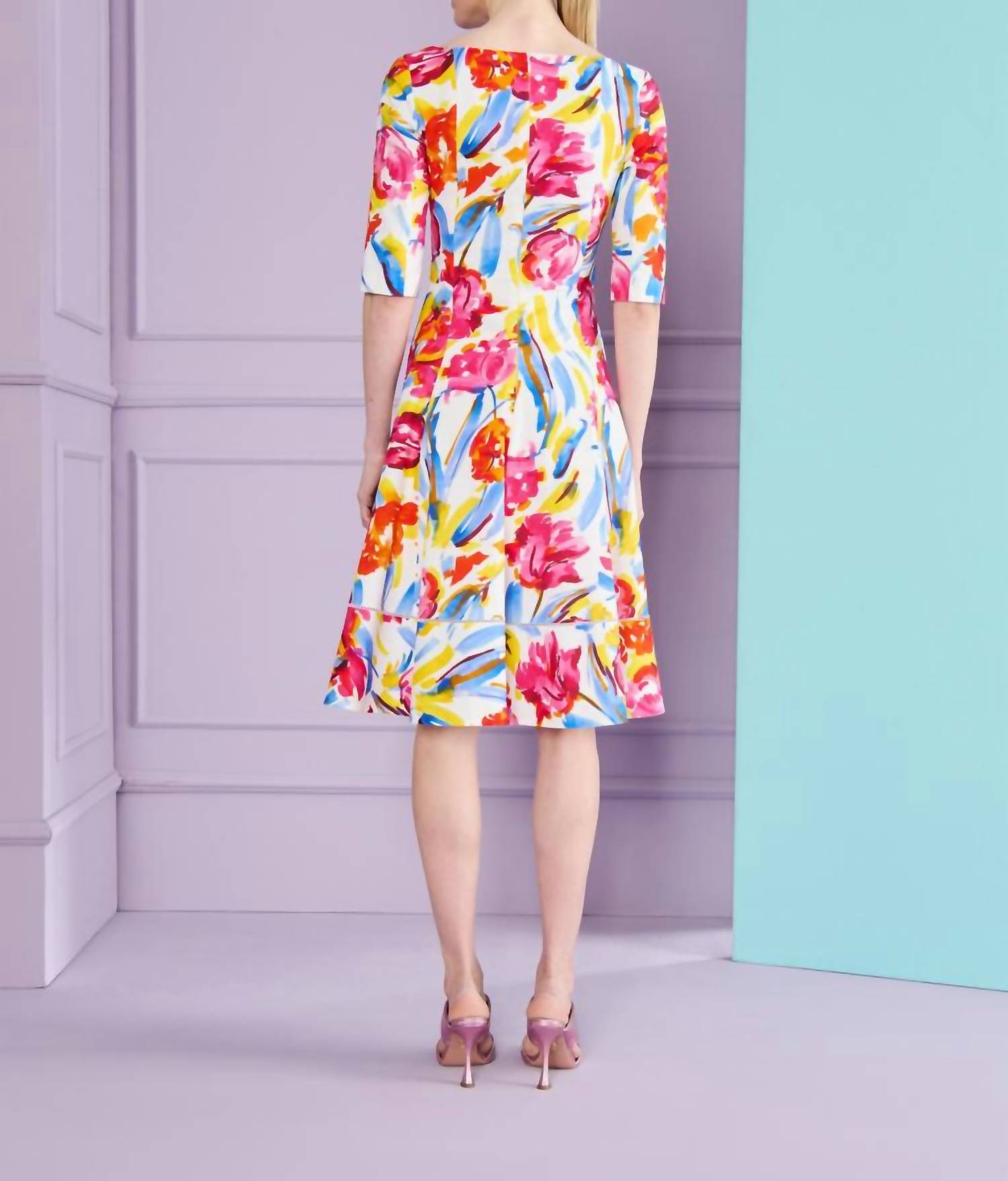 Talbot Runhof - Painter Blossoms Piqué Day Dress